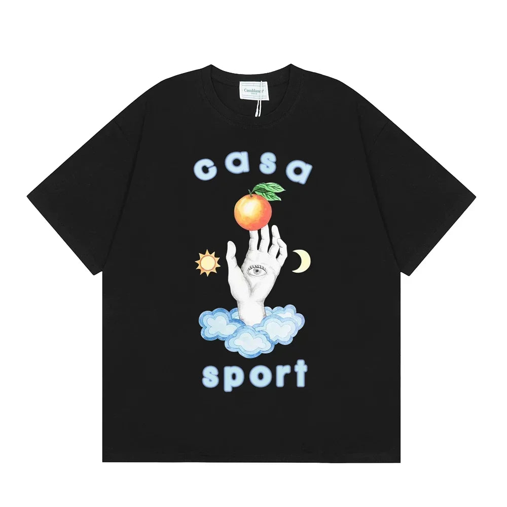 Casablanca Sport Hand & Orange Graphic T-Shirt - Black
